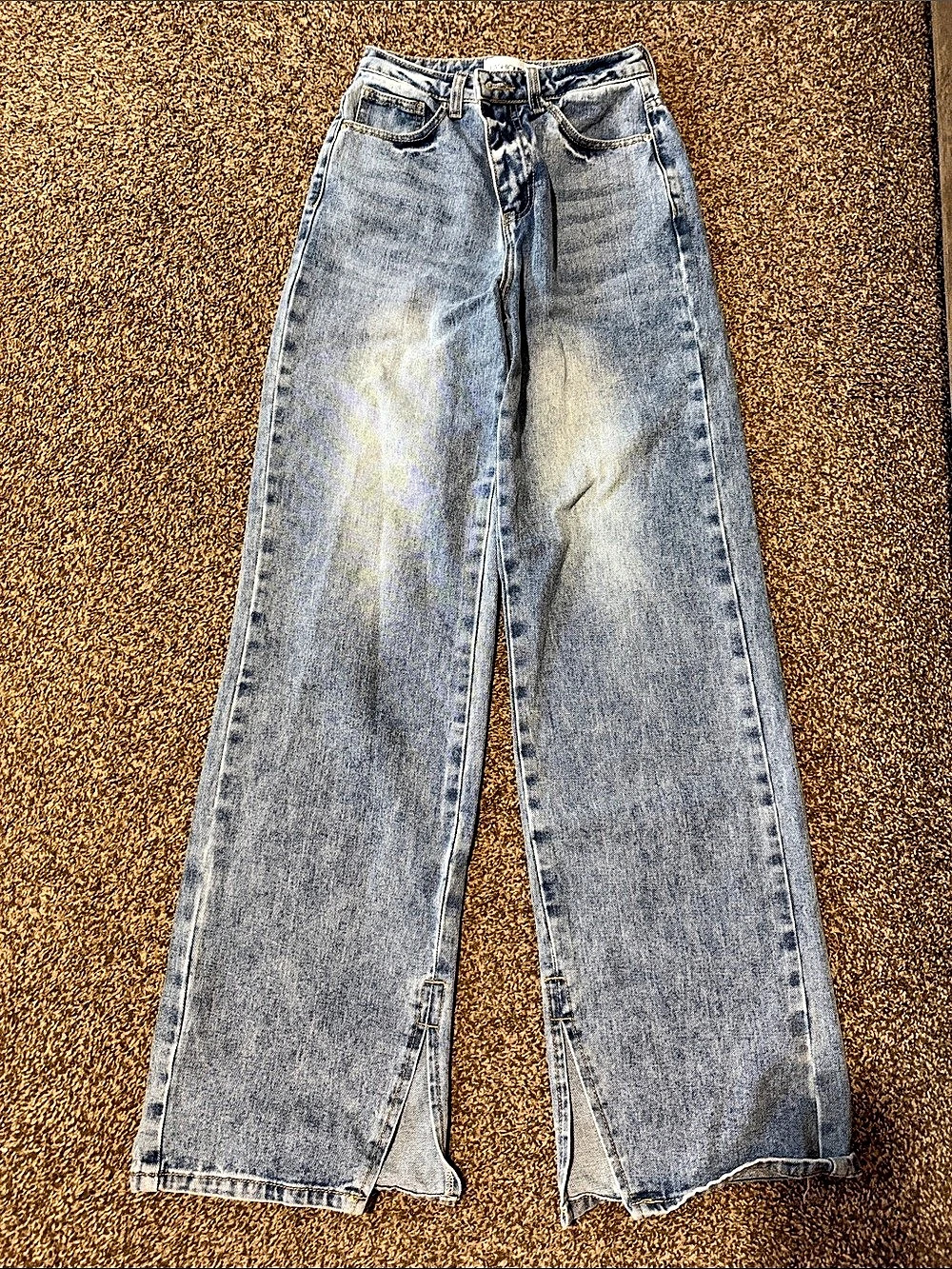 High Rise Split Hem Wide Leg Jeans Blue